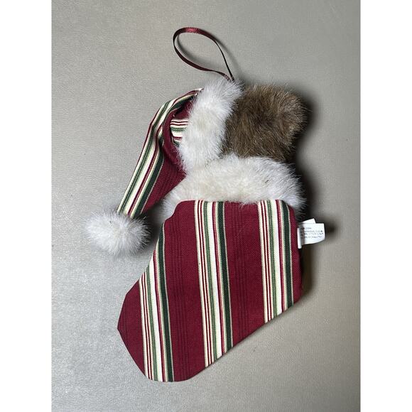 Longaberger Homestead Holiday Striped Tote Bag W/ Holiday Striped Mini Stocking - Picture 3 of 11